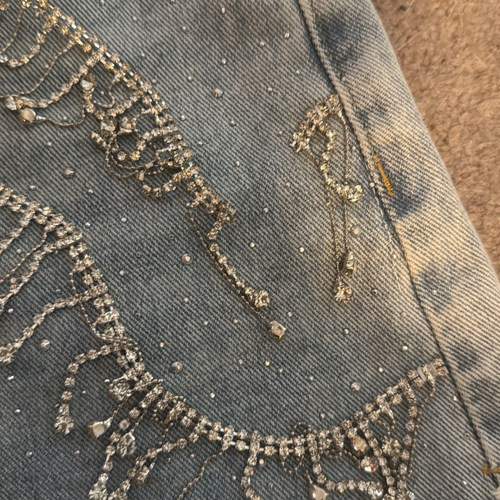 Blue B Collection Denim Rhinestone Fringe Shorts - Picture 2 of 4